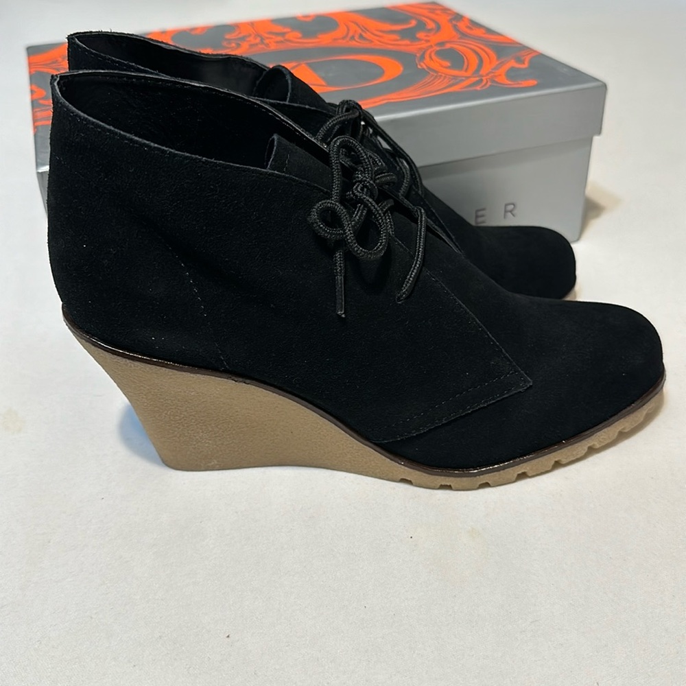 Brand-new/never-worn Kelsi Dagger brand 3” Wedge Heel Black Suede Bootie
